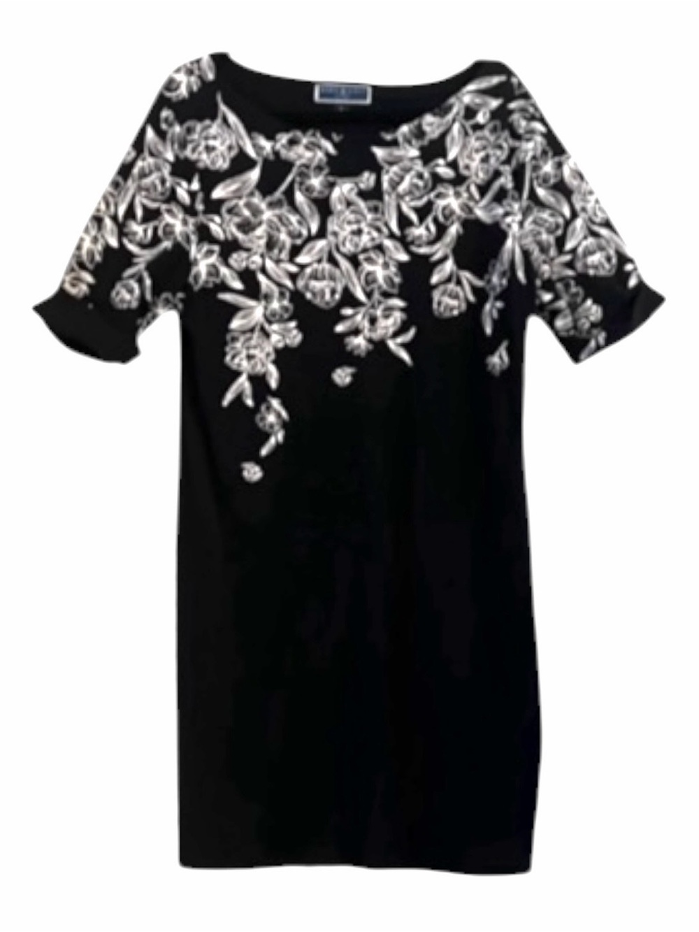 Karen Scott Sport Cotton Black White Floral T-Shirt Midi Shift Dress Size L